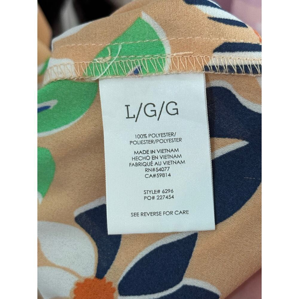 CAbi #6296 Island Tropical Floral Smocked Sleeve Split Neck Blouse Top Size L - Picture 6 of 7